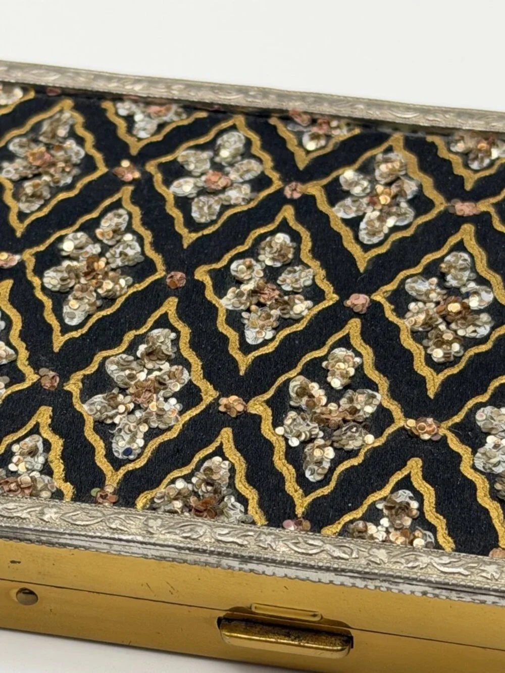 Vintage Ornate Beaded Vanity Compact Makeup Case Secret Compartment VTG 1950's